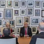 President-elect Donald Trump, with top adviser Kellyanne Conway, left, during a meeting with reporters, editors and columnists from the New York Times, at the Times building in New York, Nov. 22, 2016. (Hiroko Masuike/The New York Times)