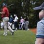 Ari Schultz, 5, right, watches his hero, Hale Irwin, practice during the US Senior Golf Open practice day at the Salem Country Club in Peabody, Mass., on June 28.