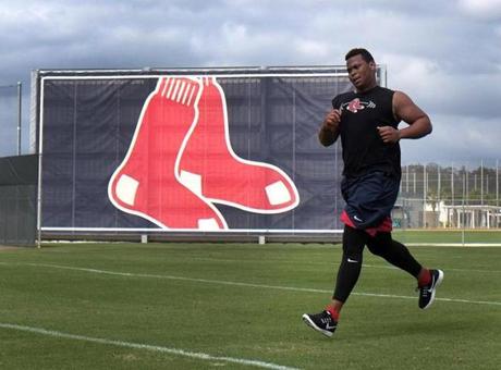 Fort Myers, FL - 2/13/2017 - (FOR FUTURE STORY BY ALEX SPIER) Boston Red Sox Rafael Devers. Red Sox Spring Training. Day One. Pitchers and catchers report for spring training at Jet Blue Park in Fort Myers, FL. - (Barry Chin/Globe Staff), Section: Sports, Reporter: Peter Abraham, Topic: 14Res Sox, LOID: 8.3.1623409229.
