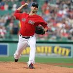 Boston MA 07/28/17 Boston Red Sox starting pitcher Rick Porcello delivers a pitch against the Kansas City Royals during first inning action at Fenway Park. (Matthew J. Lee/Globe staff) topic: reporter: 