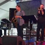 From left: Danilo Pérez, Chris Potter, and Avishai Cohen play during the ?Jazz 100? tribute to the centenaries of Dizzy Gillespie, Thelonious Monk, and Mongo Santamaria at the Newport Jazz Festival.