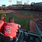 Stacy Pursley, left, and Amy Jones took in the view from Green Monster seats at Fenway Park.