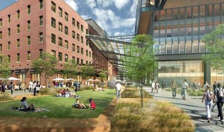 General Electric plans to renovate two brick building as part of its new headquarters in Boston?s Fort Point area. A new 12-story tower is now slated to open in 2021.
