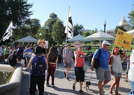 Boston Ma 8/13/17 Vigil in support of peaceful anti-fascist protesters in Charlottesville, VA in the Boston Common. () topic: reporter: Jeremy Fox

