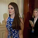 epa06147246 (FILE) - Hope Hicks, then White House director of strategic communications, arrives to a swearing in ceremony of White House senior staff in the East Room of the White House in Washington, DC, USA, 22 January 2017 (reissued 16 August 2017). Acoording to reports, a White House official on 16 August 2017 said Hope Hicks will be named as interim White House communications director. The 28-year-old follows short-term ousted communications director Anthony Scaramucci. EPA/Andrew Harrer / POOL