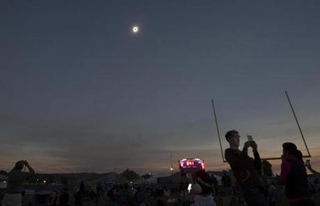 ECLIPSE SLIDE5 A total solar eclipse is seen from the Lowell Observatory Solar Eclipse Experience August 21, 2017 in Madras, Oregon. Millions will be able to witness the total eclipse that will touch land in Oregon on the west coast and continue through South Carolina on the east coast. / AFP PHOTO / STAN HONDASTAN HONDA/AFP/Getty Images
