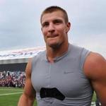 Rob Gronkowski walked off the field after signing autographs at Patriots training camp.
