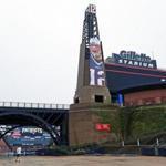 09/06/16: Foxborough, MA: The giant photo of Tom Brady that is on the lighthouse at Gillette Stadium is pictured. The New England Patriots held a practice session on the fields behind Gillette Stadium this afternoon as they continue preparations for their season opener in Arizona on Sunday night. (Globe Staff Photo/Jim Davis) section: sports topic: Patriots 