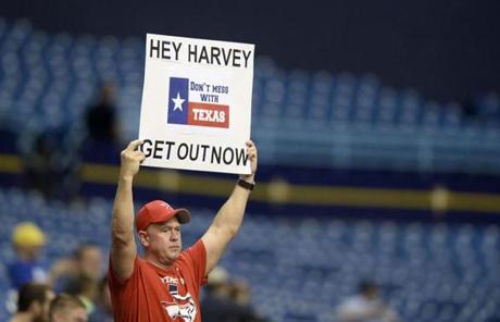 ST. PETERSBURG, FL - AUGUST 29: A fan shows his support for Houston during the Texas Rangers versus Houston Astros game at Tropicana Field on August 29, 2017 in St. Petersburg, Florida. (Photo by Jason Behnken / Getty Images)
