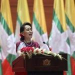 Myanmar state counsellor Aung San Suu Kyi delivered a televised speech Tuesday.