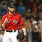 BOSTON, MA - AUGUST 18: Craig Kimbrel #46 of the Boston Red Sox reacts after the victory over the New York Yankees at Fenway Park on August 18, 2017 in Boston, Massachusetts. (Photo by Adam Glanzman/Getty Images)
