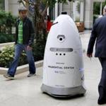The Knightscope K5 security robot roamed the Prudential Center in May.