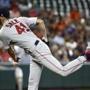 Boston Red Sox starting pitcher Chris Sale throws to the Baltimore Orioles in the first inning of a baseball game in Baltimore, Wednesday, Sept. 20, 2017. (AP Photo/Patrick Semansky)