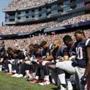 Several New England Patriots players knelt during the national anthem. 