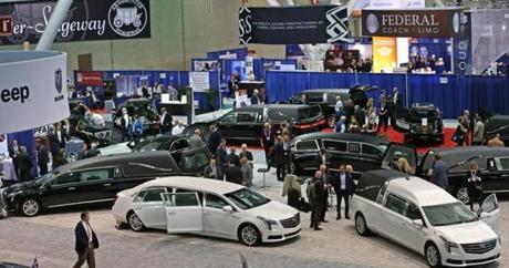 BOSTON, MA - 10/31/2017: Hearses are on exhibit from all makes and models. National Funeral Directors Association is meeting in Boston at the Boston Convention and Exhibition Center (David L Ryan/Globe Staff ) SECTION: METRO TOPIC 02funeral
