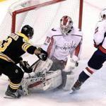 Boston, MA - 11/04/2017 - (2nd period) Washington Capitals goalie Braden Holtby (70) stuffs a point blank scoring attempt by Boston Bruins left wing Brad Marchand (63) during the second period. The Boston Bruins host the Washington Capitals at TD Garden. - (Barry Chin/Globe Staff), Section: Sports, Reporter: Fluto Shinzawa, Topic: 05Capitals-Bruins, LOID: 8.3.4204540732.