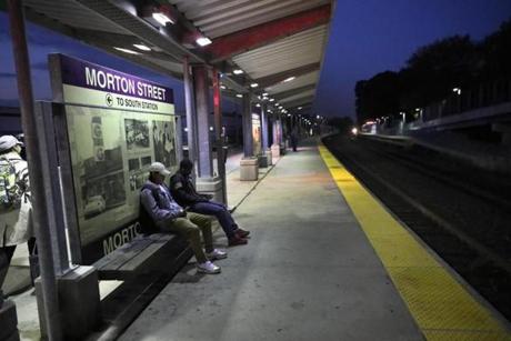 The Fairmount Line is the only commuter rail line operating entirely within Boston. Above: Passengers waited for a train at the Morton Street stop.
