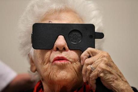 Ruth Gordon, 89, took a vision test at Mass. Eye and Ear, where she is being treated for age-related macular degeneration.
