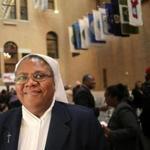 Boston, MA - 11/21/17 - Sister Marie-Judith Dupuy (cq) gave a passionate defense of TPS. MIRA's 13th annual Thanksgiving luncheon at the State House was held the morning after the Trump administration decided to revoke the TPS status for more than 50,000 Haitians around the nation. (Lane Turner/Globe Staff) Reporter: (Cristela Guerra) Topic: (22SharedTable)
