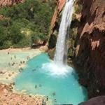 Near the end of the 10-mile trek, hikers are greeted with a view of Havasu Falls. 