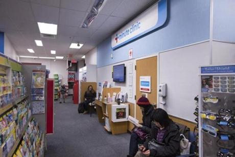 On Monday afternoon, the wait at a CVS MinuteClinic in Porter Square was about an hour and 15 minutes.
