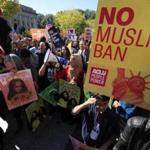 Protesters gathered at a rally in Washington in October. Muslims and others have opposed the president?s travel ban, saying it is prejudicial. 