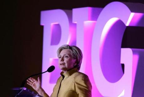 Hillary Clinton spoke during Tuesday?s fund-raising gala for the Big Sister Association of Greater Boston.
