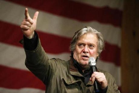 Steve Bannon spoke Tuesday in Fairhope, Ala., during a rally for US Senate candidate Roy Moore.

