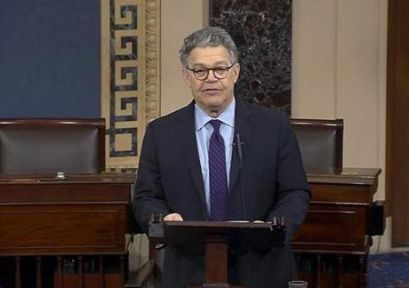 In this image from video from Senate Television, Sen. Al Franken, D-Minn., speaks on the Senate floor of the Capitol in Washington, Thursday morning, Dec. 7, 2017. Franken said he will resign from the Senate in coming weeks following a wave of sexual misconduct allegations and a collapse of support from his Democratic colleagues, a swift political fall for a once-rising Democratic star. (Senate TV via AP)
