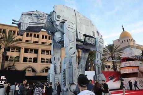 An AT-M6 walker appeared on the red carpet during the world premiere of ?Star Wars: The Last Jedi? in Los Angeles, Saturday.  
