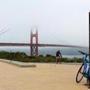 A bike path slices across Battery East at the Presidio, with resplendent views of the Golden Gate Bridge.