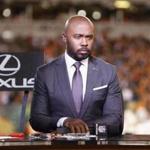 NFL analyst Marshall Faulk waits to speak during a half-time show of an NFL football game between the Cincinnati Bengals and the Houston Texans, Thursday, Sept. 14, 2017, in Cincinnati. (AP Photo/Frank Victores)
