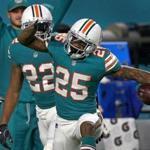 Miami Dolphins cornerback Xavien Howard had as many catches as Patriots receivers Chris Hogan and Brandin Cooks. 