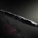 An artist's impression of the first documented interstellar asteroid: ?Oumuamua.