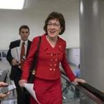 US Senator Susan Collins, Republican of Maine, walked to the Senate floor Monday.