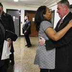 Barbra Eden embraced Boston Police Sergeant Detective William Doogan on Thursday following the sentencing of Lena Bruce?s killer in Suffolk Superior Court. Eden was Bruce's roommate at the time of her death; Doogan was the lead investigator on the case.