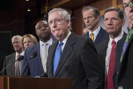 Senate Majority Leader Republican Mitch McConnell and other Senate Republicans held a news conference early Wednesday after the Senate passed the tax bill.
