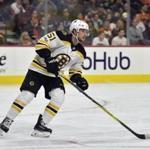 Boston Bruins' Ryan Spooner in action during an NHL hockey game against the Philadelphia Flyers, Saturday, Dec. 2, 2017, in Philadelphia. (AP Photo/Derik Hamilton)