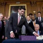 House Speaker Paul Ryan and other leading Republicans prepare to sign the tax bill. 