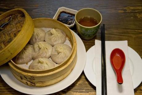 The xiao long bao (Shanghai soup dumplings) served at Dumpling Cafe in Chinatown. 
