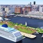 One idea for Dry Dock #4, behind Blue Hills Bank Pavilion, is to create a park where a floating hotel fashioned from a cruise ship would be docked (architect?s rendering above). 
