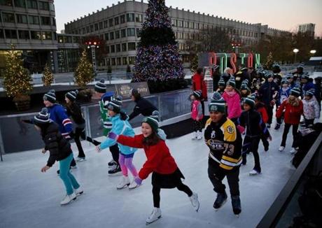 BOSTON, MA- NOVEMBER 24, 2017- : After the lighting of Boston Winter Holiday Tree youths took part in the First skate on the Ice Skating Path during the opening celebration at 