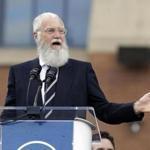 FILE - In this Saturday, Oct. 7, 2017, file photo, David Letterman speaks during the unveiling of a Peyton Manning statue outside of Lucas Oil Stadium, in Indianapolis. Letterman has lined up former president Barack Obama to be his first guest when he returns to a TV talk show later this month. Obama will join Letterman on Jan. 12, 2018 for the launch of the new ?My Next Guest Needs No Introduction with David Letterman? on Netflix. (AP Photo/Darron Cummings, File)