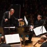 Francois-Xavier Roth conducts pianist Pierre-Laurent Aimard and the BSO during Bartok?s Piano Concerto No. 1 at Symphony Hall Thursday night.