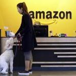 An Amazon employee gave her dog a biscuit before heading into the company?s Seattle headquaters, where pets are welcome. 