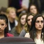 Former Olympians Aly Raisman, left, and Jordyn Wieber in the courtroom.