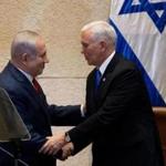 Israeli Prime Minister Benjamin Netanyahu shook hands with Vice President Mike Pence in Israel?s parliament in Jerusalem Monday.  