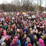 This weekend?s women?s marches - one year after larger demonstrations following Trump?s inauguration - showcased the sustained enthusiasm Democrats will depend on in midterm elections where fewer than half of citizens vote. Above, women gathered in Cambridge Saturday. 