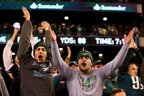 PHILADELPHIA, PA - JANUARY 21: Philadelphia Eagles fans celebrate the teams win over the Minnesota Vikings in the NFC Championship game at Lincoln Financial Field on January 21, 2018 in Philadelphia, Pennsylvania. The Philadelphia Eagles defeated the Minnesota Vikings 38-7. (Photo by Mitchell Leff/Getty Images)
