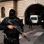 Armed French police stood guard as a van carrying Jawad Bendaoud, charged with harboring jihadists during the November 2015 terror attacks, arrived at the courthouse in Paris on Wednesday.